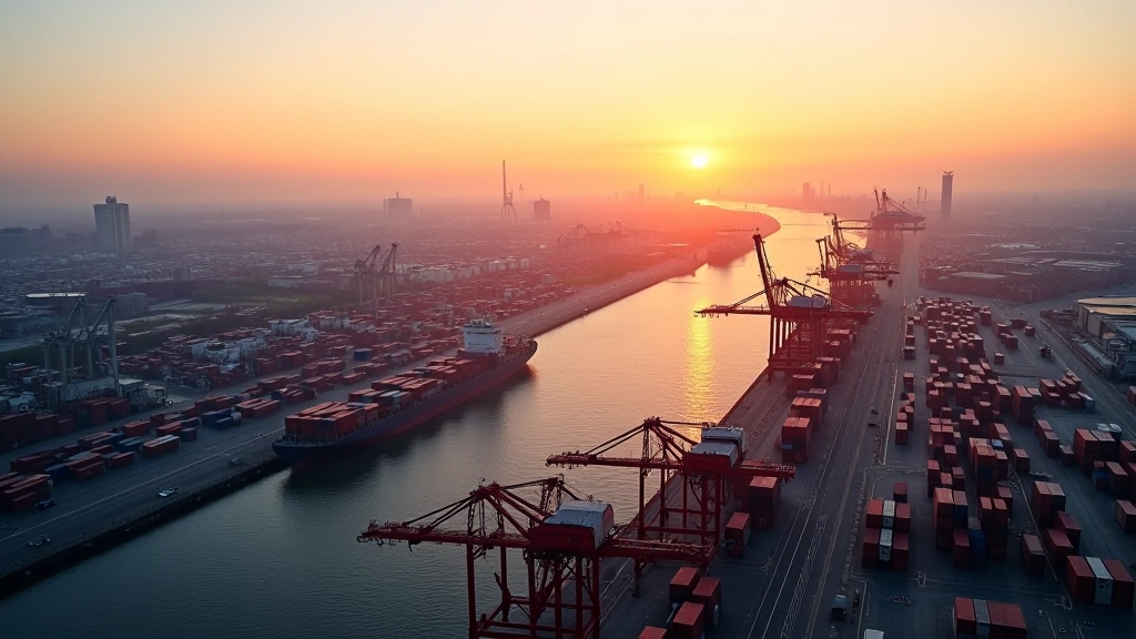 Luftaufnahme von Hamburger Hafen mit Containerbeladung und Logistikinfrastruktur