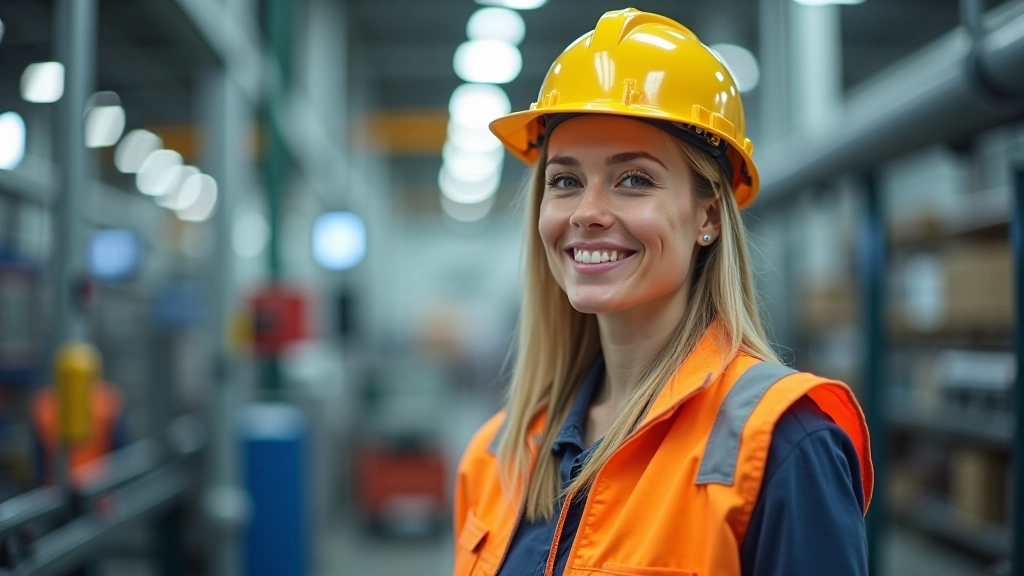 Fabrikarbeiterin arbeitet an einer Fertigungslinie in Deutschland