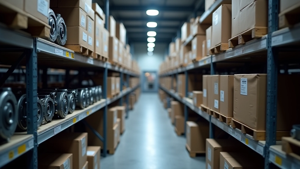 Hydraulikkomponenten und Industrieteile in einer organisierten Lagerverwaltung mit digitaler Bestandsverfolgung